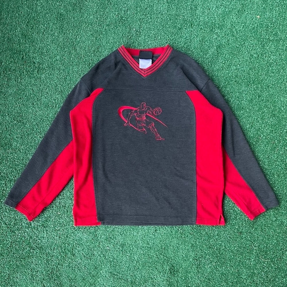 Vintage And1 Gray and Red Long Sleeve Crewneck Athletic Sweatshirt